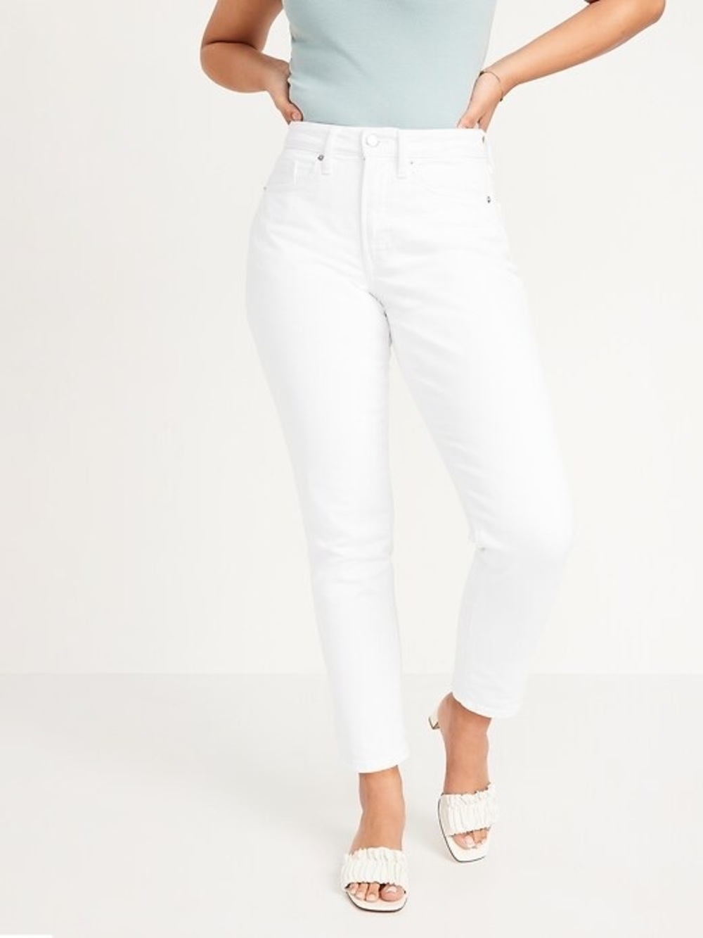 Old Navy High Rise Curvy OG Straight Ivory White Jeans for Women 6